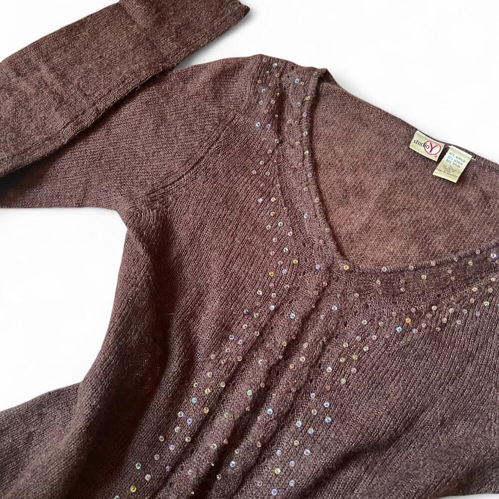Vintage Semi- sheer Brown sequin embellished mohair blend knit sweater - Picture 8 of 8
